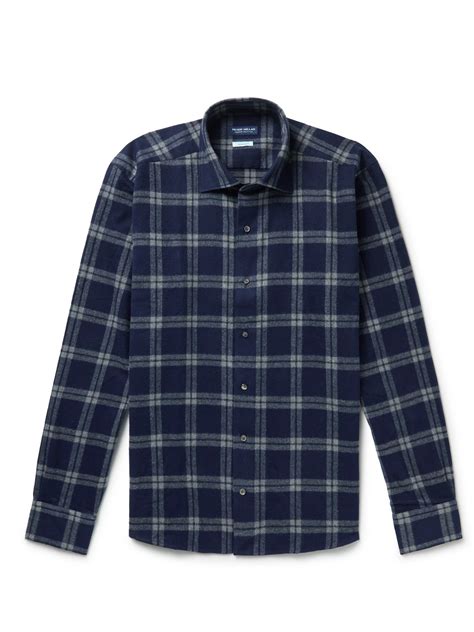 Peter Millar Checked Cotton Flannel Shirt In Blue Modesens