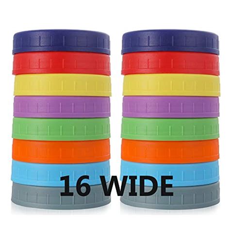 wide mouth mason jar lids [16 pack] for ball kerr and more food grade colored plastic storage