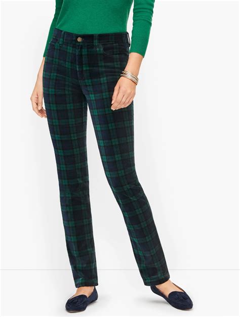 Velveteen Straight Leg Pants Black Watch Plaid Curvy Fit Talbots