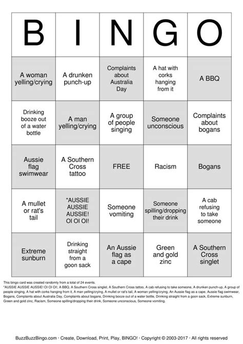 Australia Day Bingo Cards To Download Print And Customize