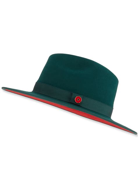 Keith And James Queen Red Brim Wool Fedora Hat Green