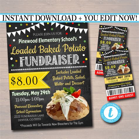 Baked Potato Fundraiser Flyer Ticket Set Editable Template - TidyLady ...