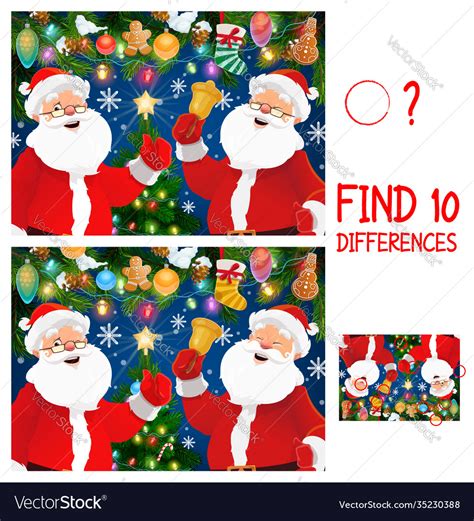 Christmas Game Find Differences With Santa Vector Image