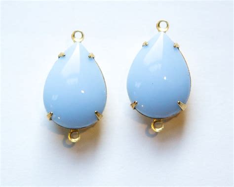Vintage Opaque Blue Glass Teardrop Stones 2 Loop Brass Setting Etsy