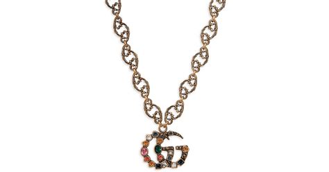 Gucci Crystal Double G Pendant Necklace In Metallic Lyst