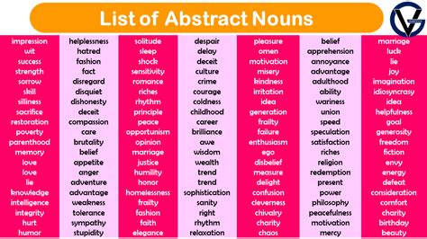 Abstract Nouns 100 Common English Abstract Nouns From A
