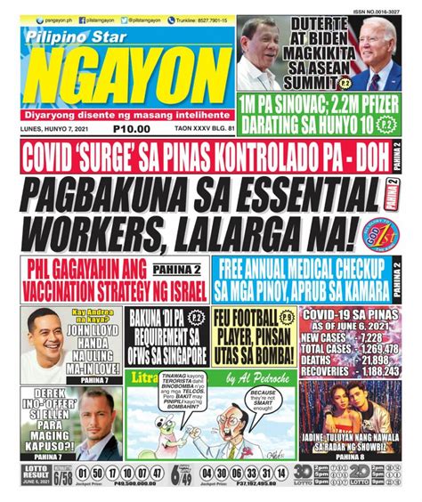 Pilipino Star Ngayon June 07 2021 Newspaper Get Your Digital