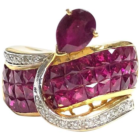 Invisible Set Ruby And Diamond Yellow Gold Ring For Sale At 1stdibs