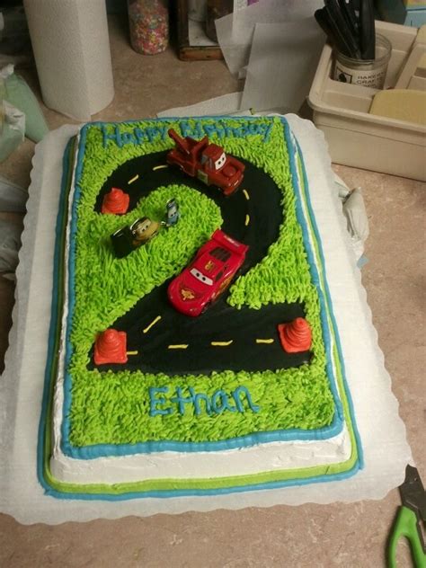 Invite the grandparents over for cake and 1 decade ago. cars cake for a 2 year old.. can do any number also | 2 ...