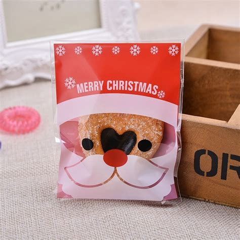 100pcs Christmas Style Cookies Packing Bags Self Adhesive Santa