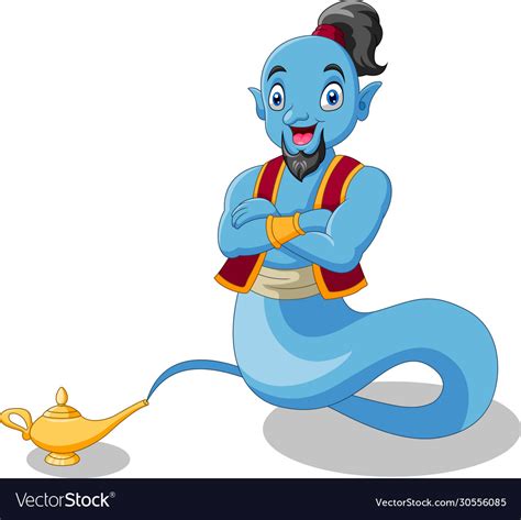 Cute Cartoon Genie Appear From Magic Lamp Vector Image