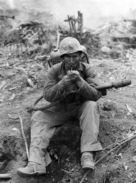 Marine With His M2 2 Flamethrower Takes A Break On Iwo Jima World