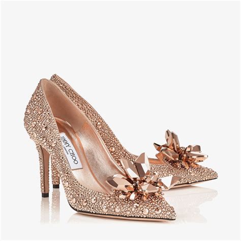 Rose Gold Crystal Covered Pointy Toe Pumps Alia Pre Fall 18 Jimmy