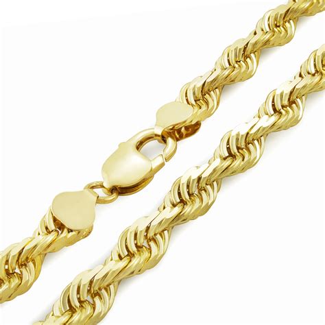Nuragold Mens 14k Yellow Gold Solid 8mm Diamond Cut Rope Chain