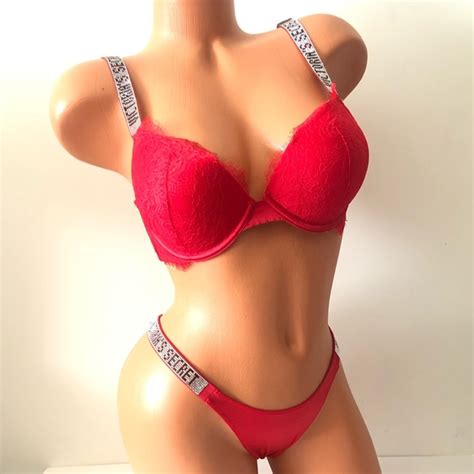 Victorias Secret Intimates And Sleepwear Victorias Secret Rhinestone Shine Strap Bra Set