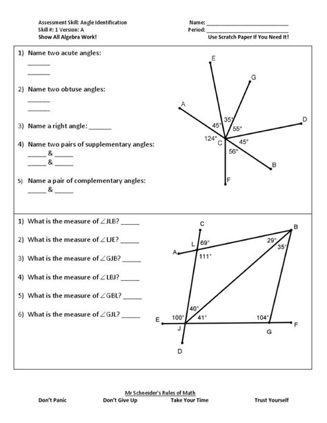 Geometry Section 15 Angle Pair Relationships Practice Worksheet