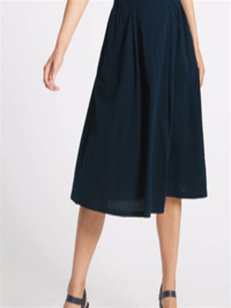 Buy Marks And Spencer Navy Blue Self Design A Line Pure Cotton Skirt