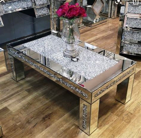 Mirrored Coffee Table Diamond Crystal Living Room Crushed Etsy