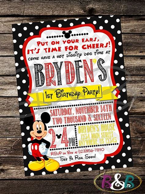Mickey Mouse Birthday Party Invitation With Polka Dots