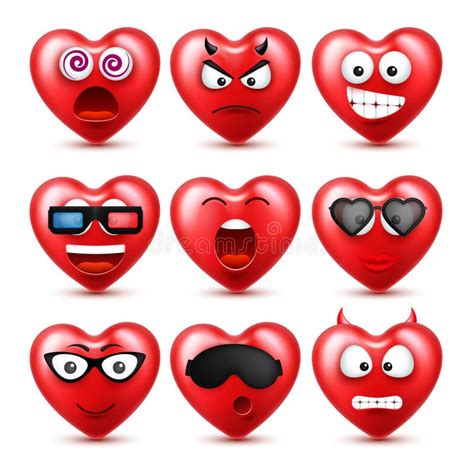 Heart Smiley Emoji Vector For Valentines Day Funny Red Face With