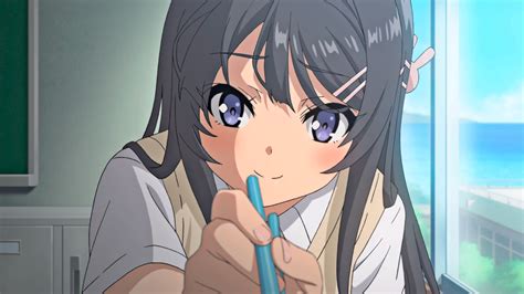 Anime Girl Long Hair Mai Sakurajima Pantyhose Black Hair Rascal