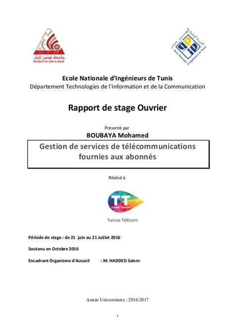 Rapport De Stage Tunisie Telecom Pdf