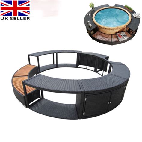 Garden Poly Rattan Spa Hot Tub Surround Outdoor Patio Furniture Black