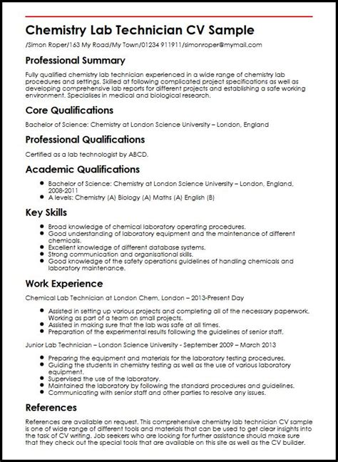 Ready to create a resume that is sure to impress employers? Chemistry Lab Technician CV Sample - MyPerfectCV