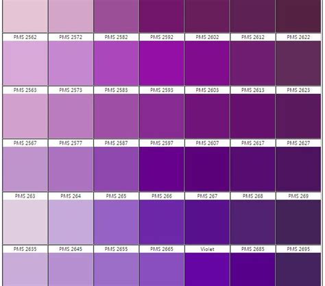 Shades Of Purple Chart Pantone Color Chart Purple Color Chart