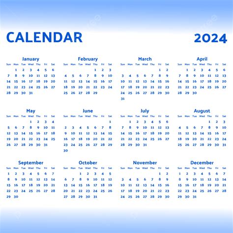 Calendário Azul Do Ano Novo De 2024 Vetor Png Calendário 2024