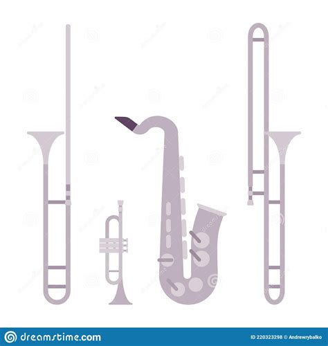 Wind Musical Instrument Brass And Woodwind Set Stock Vector