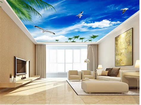 Blue Sky Seagull Ceiling 3d Mural Designs Wallpapers For Living Room