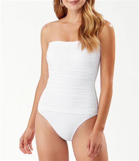 Tommy Bahama Pearl Solids Ruched Bandeau Tummy Control One Piece Swimsuit Dillards