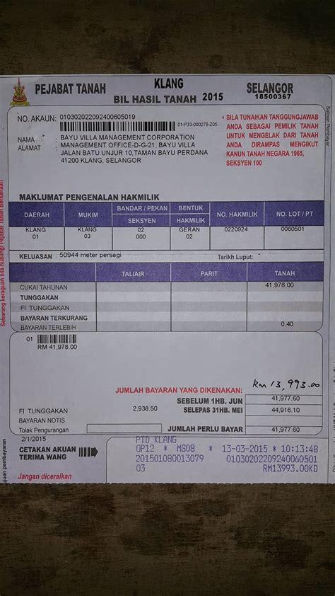 Is it actually part of my maintenance fees? BAYU VILLA APARTMENT KLANG: Ansuran Pertama Cukai Tanah ...