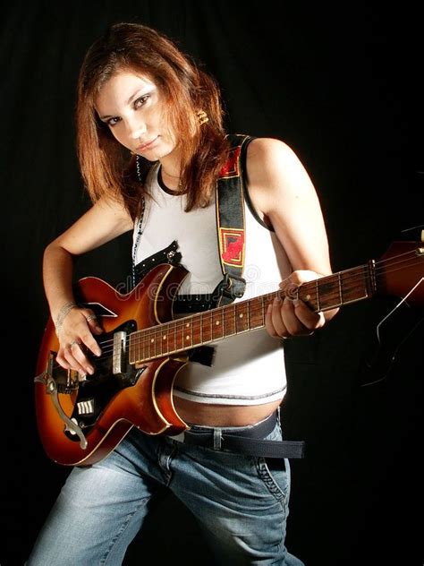 Girl With Guitar Pretty Teenage Girl Playing Rockn Roll On Electric Guitar Spon Pretty