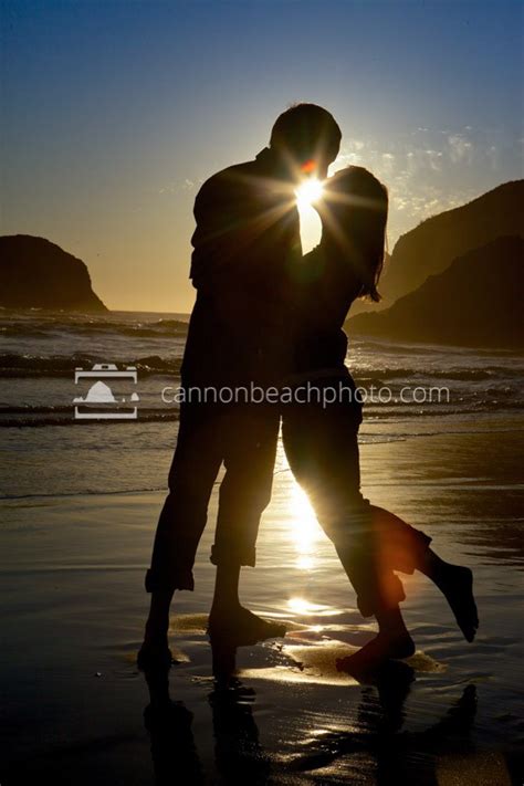 Romantic Couple Kissing At Sunset Cannon Beach Photo