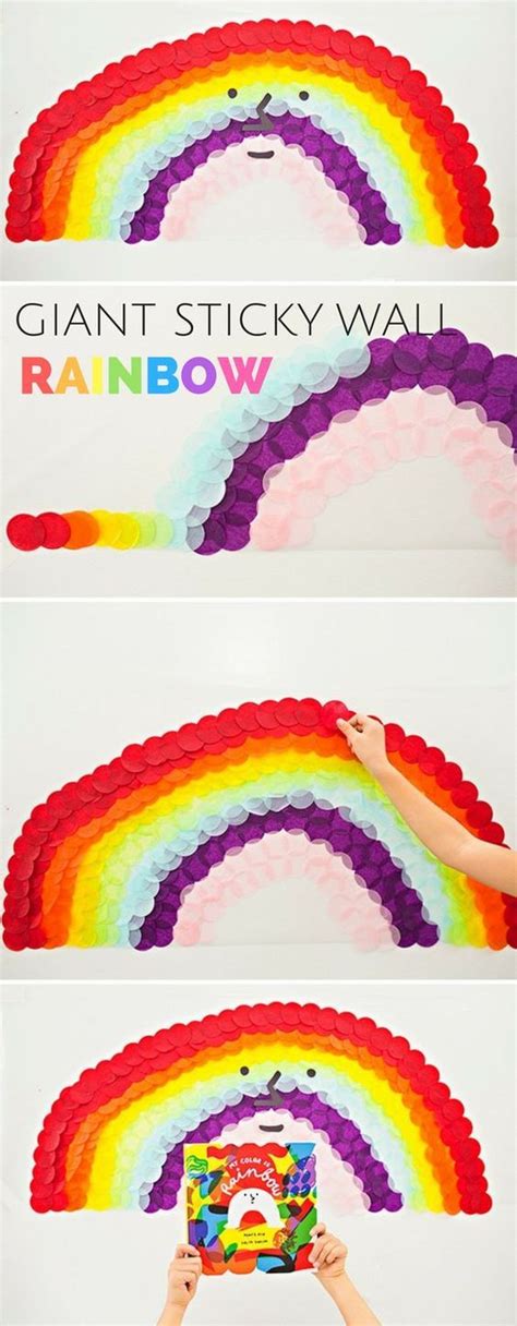 Make A Giant Sticky Wall Confetti Rainbow Rainbow Crafts Kids Art