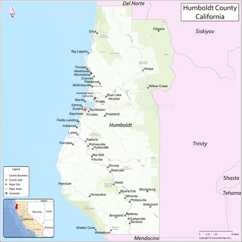 Map Of Humboldt County California Showing Cities Highways And Important