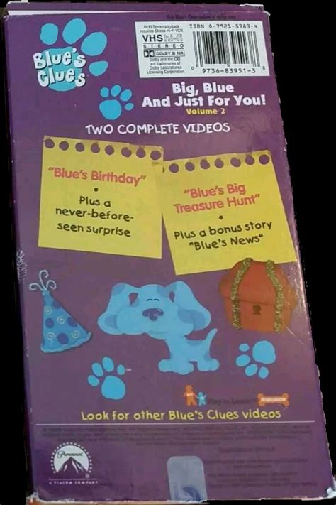 Blue S Clues Big Blue And Just For You Volume VHS Blues Clues Videos Blues Clues Blue