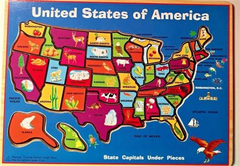 Wooden United States Of America Map Puzzle State Capitals 45 Pieces