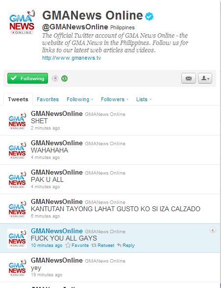 Gma News Online Twitter Account Hacked Last Night Screenshot The