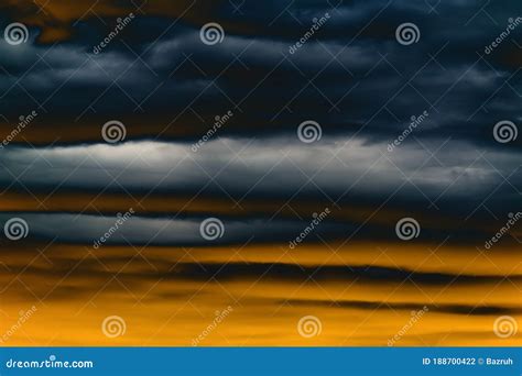 Dramatic Sunset Sky With Dark Thunderstorms Clouds Stock Photo Image