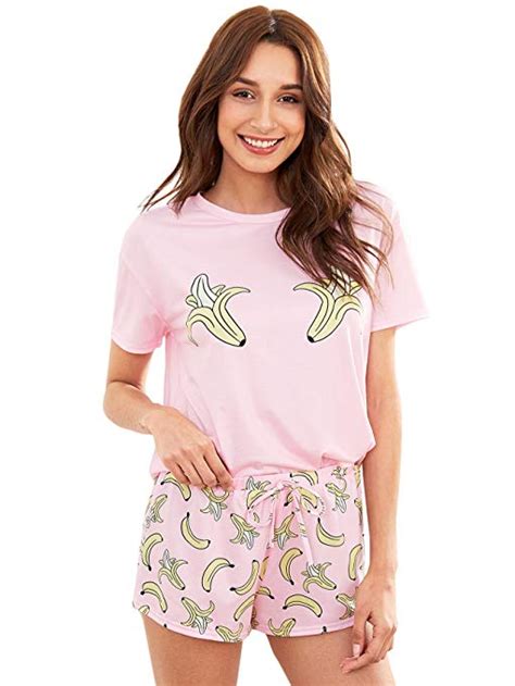 Didk Womens Cute Cartoon Print Tee And Shorts Pajama Set Tee And
