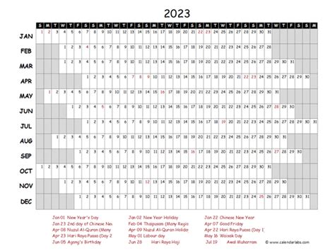 2023 Yearly Project Timeline Calendar Malaysia Free Printable Templates