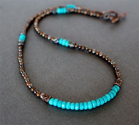 Turquoise Necklace Copper Beads Necklace Mixed Metals
