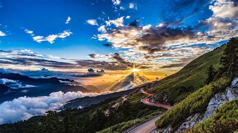 Clouds Sky Way Sunrise Mountains Beautiful Views Wallpapers