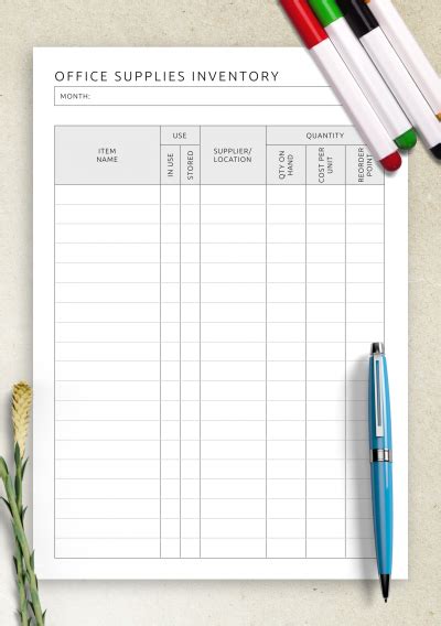 Download Printable Office Supplies Inventory Template Pdf