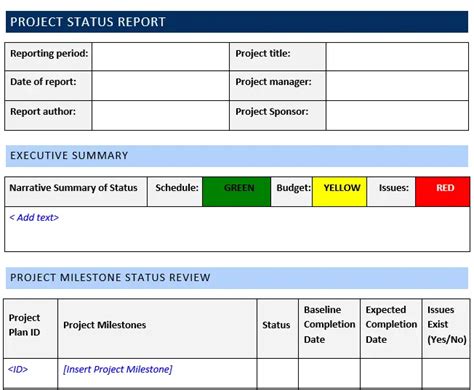 Free Project Status Template