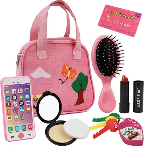 click n play cnp0053 8 piece girls pretend play wallet including smartphone car keys credit
