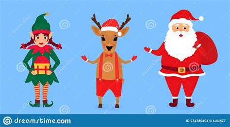 Christmas Elf Santa Claus And Deer Illustration Stock Illustration